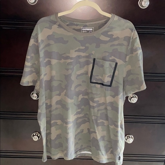 Express Other - Express Camo Heat Seal Pocket Crew Neck Tee